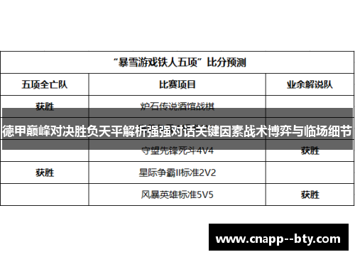 德甲巅峰对决胜负天平解析强强对话关键因素战术博弈与临场细节