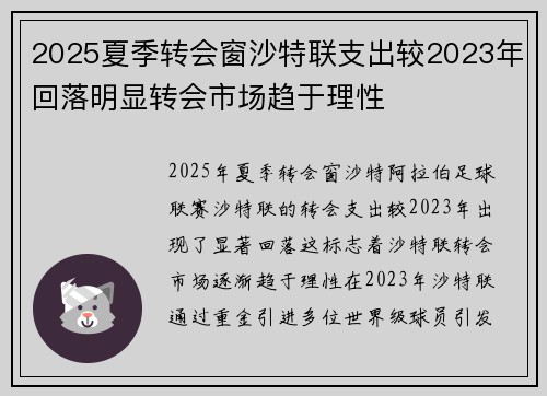 2025夏季转会窗沙特联支出较2023年回落明显转会市场趋于理性 2025夏季转会窗沙特联支出较2023年回落明显转会市场趋于理性